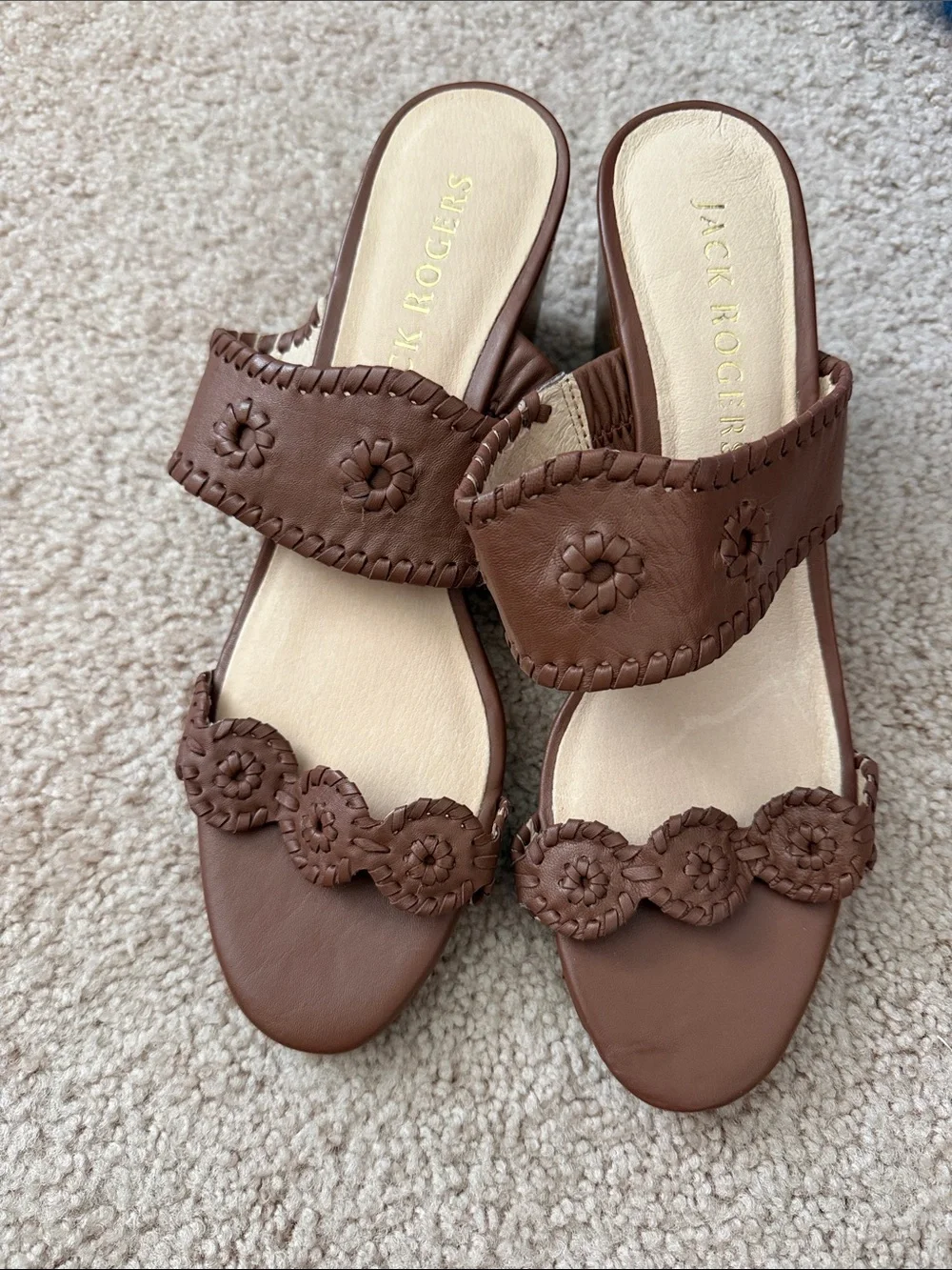 NWOT Jack Rogers Brown Leather Wedge Sandals 10M